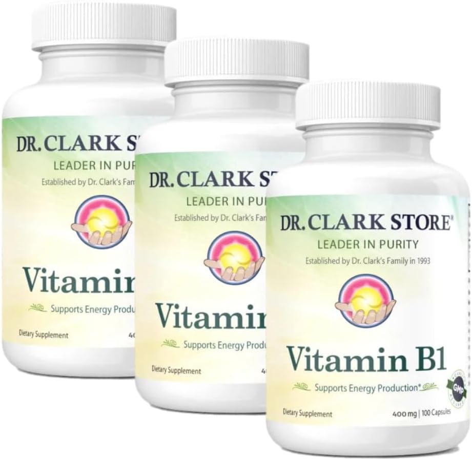 Bernard Jensen 's Dr. Clark Store Vitamin B1 Thiamin 500mg doplněk -Thiamin B1 dodatek pro zdravý nervový systém a energetický metabolismus, gluten- free, mlékárenské zdarma - 100 Želatinové kapsle 3Pack