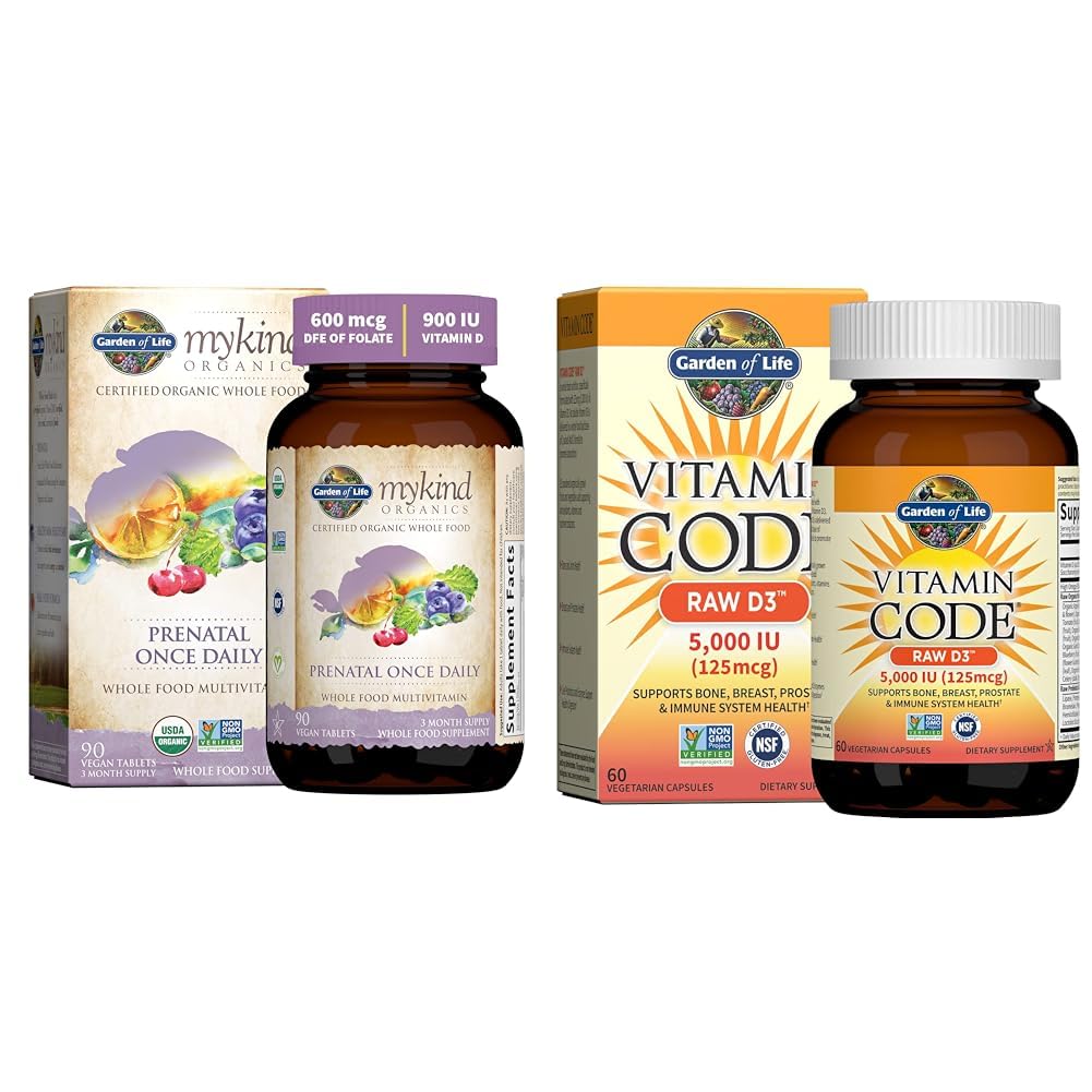Zahrada života Organics Prenatal Vitamin: Folát pro energetiku a zdravý vývoj plodu a vitamin D, Vitamin Kód syrový D3, Vitamin D 5000 IU