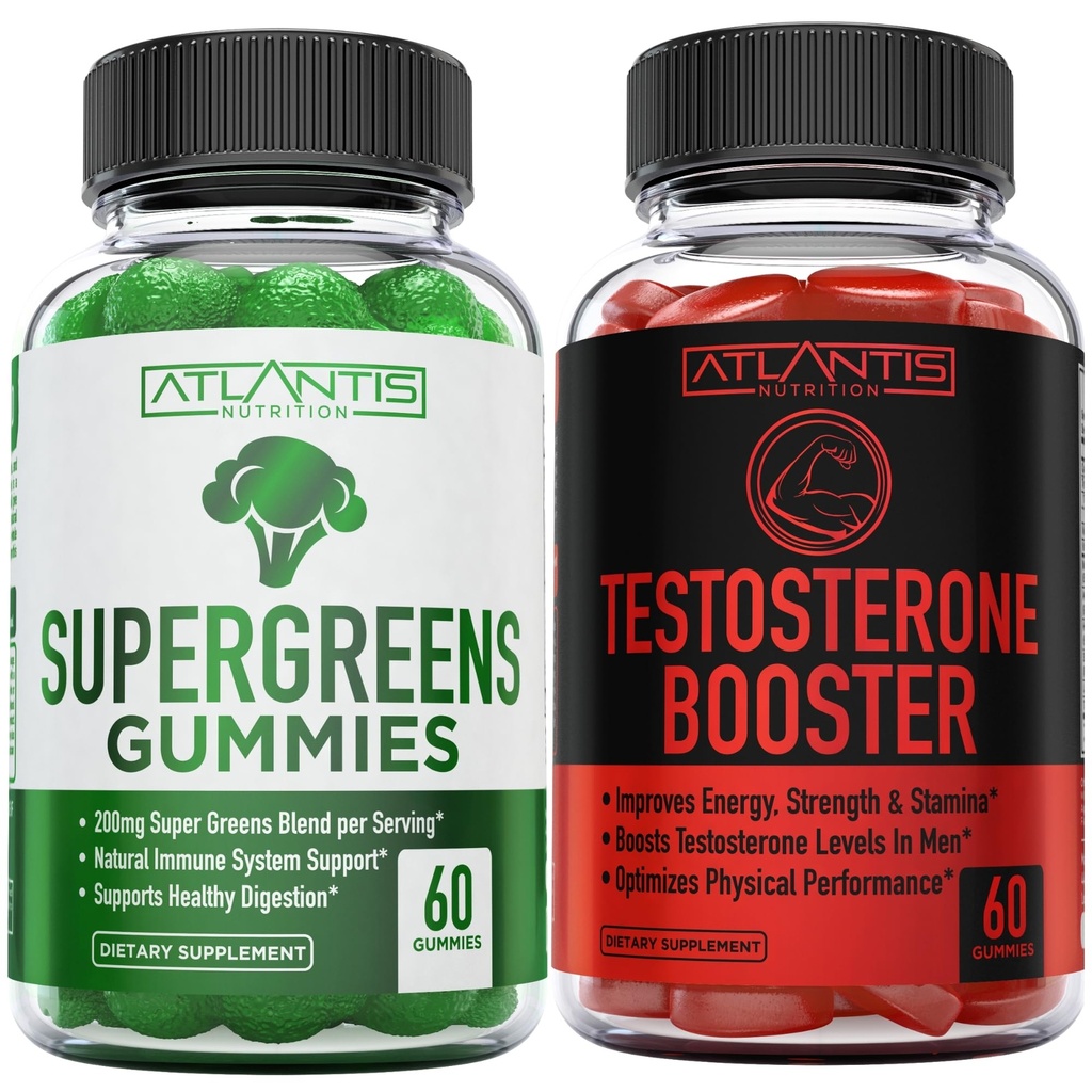Atlantis Nutrition Supergreens 60 Gummies + Testosteron Booster 2- Pack (120 Gummies)
