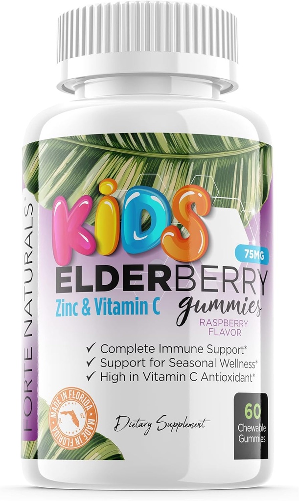 Děti Elderberry Gummies + Vitamin C + Echinacea & Bee Propolis Dětské Multivitamin Gummy Chews žvýkací imunitní podpora Vyrobeno v USA Gluten zdarma Non GMO 60 Gummy celý potraviny trh