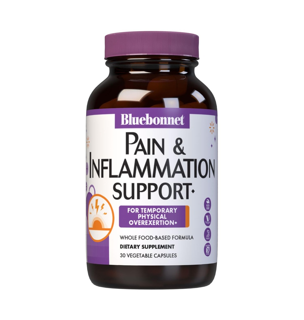 Bluebonnet Nutrition Pain & Zánět Podpora, pro dočasné fyzické overertion *, Non- GMO, Vegan, Kosher Certified, gluten- Free, Soy- Free, Dairy- Free, 30 Zeleninové kapsle, 30 Služeb