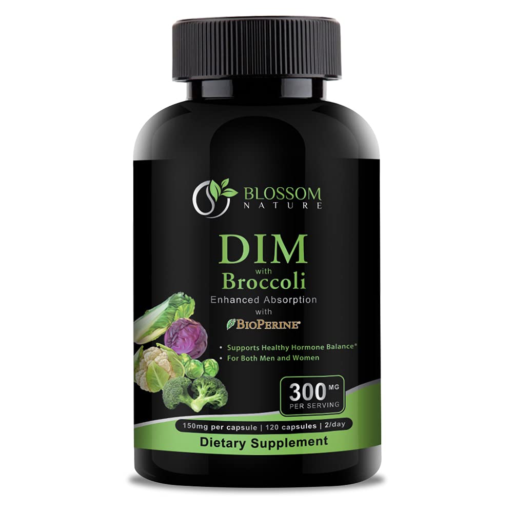 DIM doplněk 300mg s brokolicí 200mg BioPerine 10mg-Hormon a Estrogen Balance pro ženy a muže, Menopauza Relief, PCOS & PMS Support, Hormonal Acne Treatment- 120 Caps, Diindolylmethan 150mg na kapsu