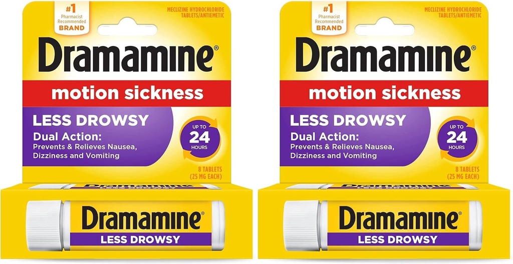 Dramamin Celý den méně vlhké Motion Nemoc Relief 124; 8 Tablety Zahrnuto (Balení po 2)