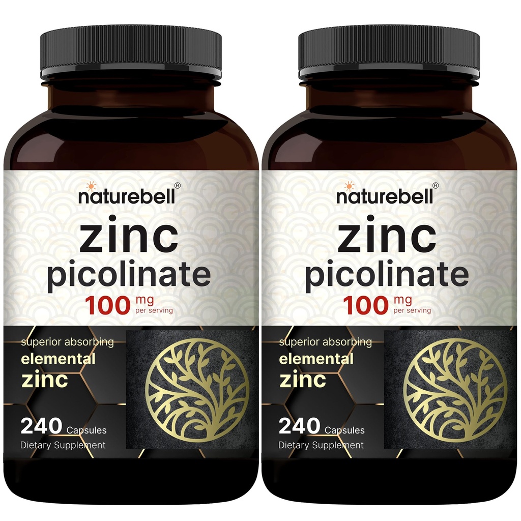 2 balení Maximální síla zinku 100mg, zink Pikolinát dodatek, 480 Kapsle, zinek vitamín a imunitní vitaminy pro enzymové funkce a imunitní podporu, Non- GMO a vyrobené v USA
