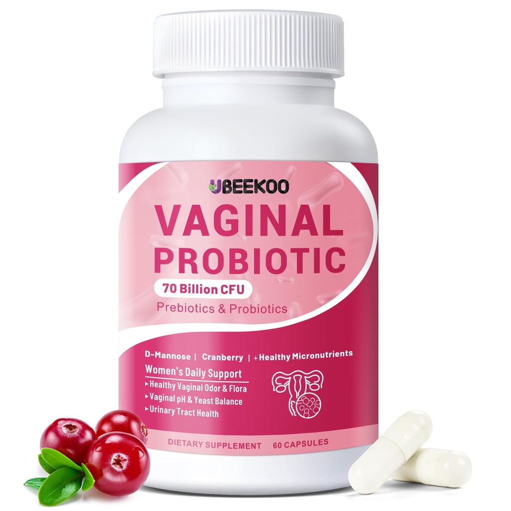 Vaginální probiotika pro ženy, 70 miliard CFU pro vaginální zdraví, pH rovnováha, močový trakt, trávicí s prebiotika, Organic Cranberry & D- Mannos pro vaginální zápach & Flora doplňky - 60 Kapsle