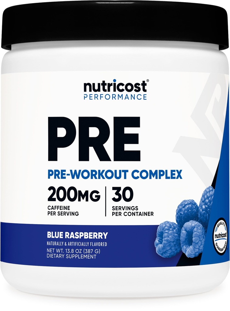 Nutricost Pre- Workout Complex Powder (30 Servings, Blue Raspberry) - Předcvičení dodatek s Beta- Alanin, Taurin & Amino kyseliny