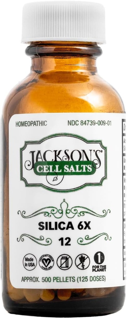 Jacksonův # 12 Cell Salt Silica 6X (500 Pellet láhev) - Certified Vegan, Lactose- Free Schuessler Tissue Salt Silicea 6X (Made in USA)