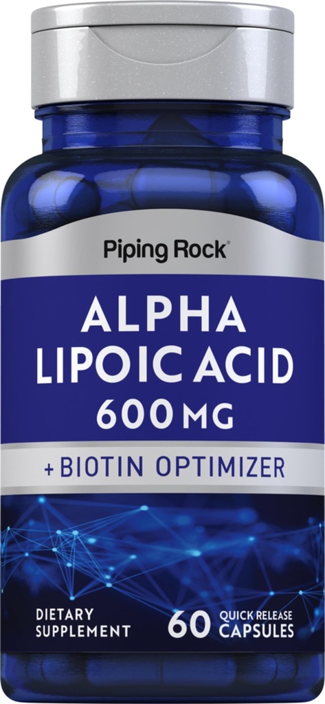 Piping Rock Alpha Lipoic Acid 600mg CLAS124; ALA s Biotin Optimizer CLAS124; 60 Kapsle CLAS124; Non- GMO, gluten zdarma dodatek