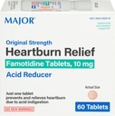 Major Original Strength Heartburn Relief - Famotidin Tablety, 10 mg - Acid Reducer - 60 Tablety