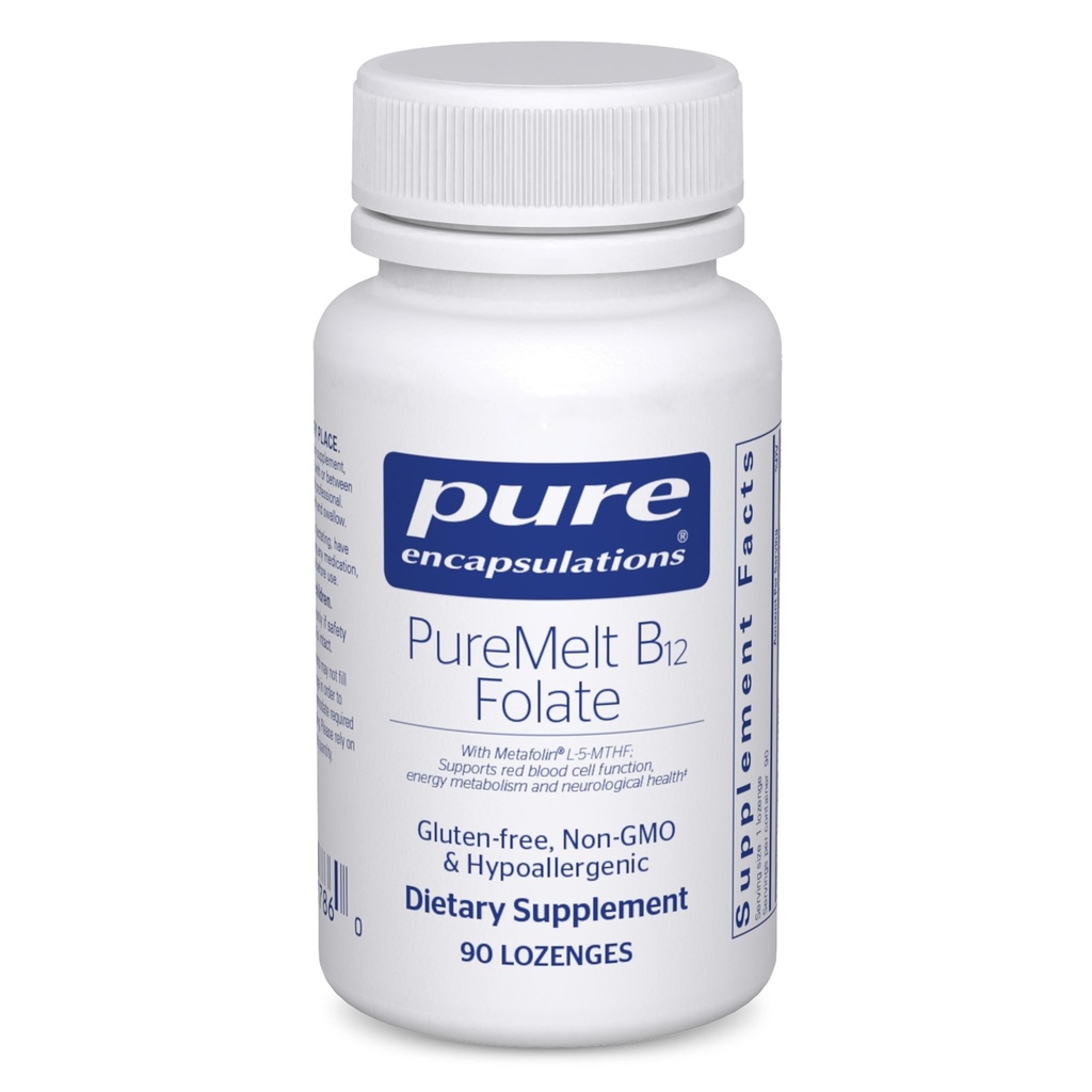Čisté enkapsulace PureMelt B12 Folát - Aktivní B vitamín s L-5-MTHF - Podpora metabolismu a funkce červených krvinek * - Non- GMO & Vegan - 90 Lozenges