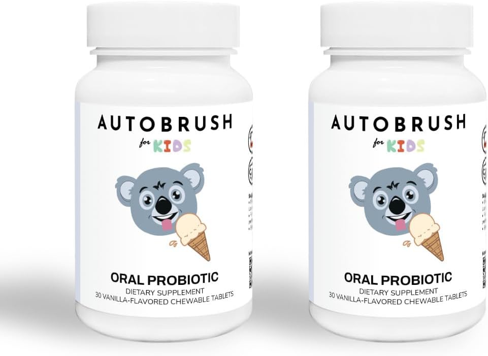 Autobrush Kids Oral- Care Slow Disolute Probiotic Tablet CLAS124; Dentální doplňky CLAS124; Zdravější zuby a dásně CLAS124; Vyvážená ústa Biome CLAS124; 30 Počet (Vanilla) (2)