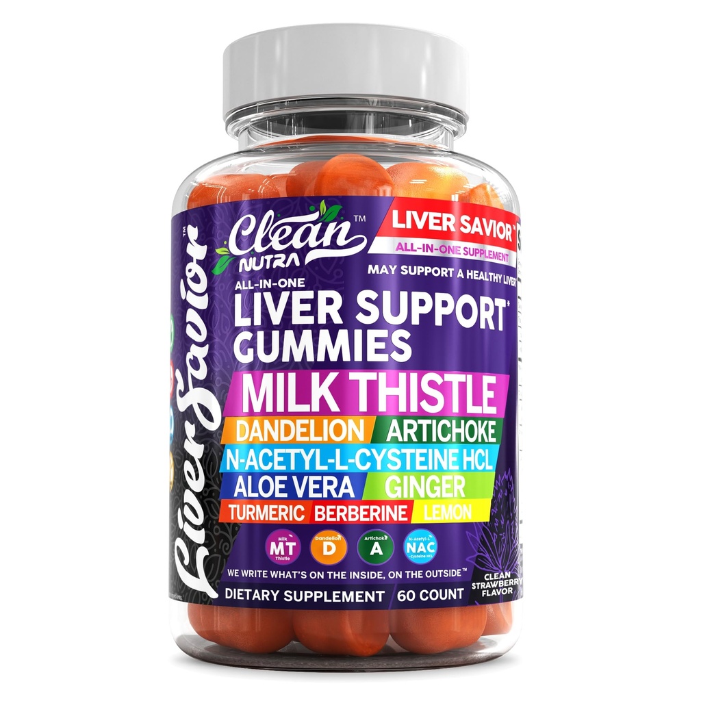 Clean Nutra Játra Cleanse Detox & Opravy Gummies CY124; Mléko Thistle Gummy Játra Support Vitaminy CY124; Pampelion, Artichoke, Aloe Vera, Ginger, Berberine, Lemon, N- Acetyl- L- Cystein, dodatek k kurkumě HCL