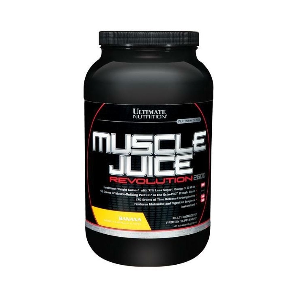 Ultimate Nutrition Muscle Juice Revolution 2600 Weight Gainer, Muscle Recovery s glutaminem, Micelar Casein a Time Release Complex Carborylas, Banana Protein Powder, 4.69 Pounds
