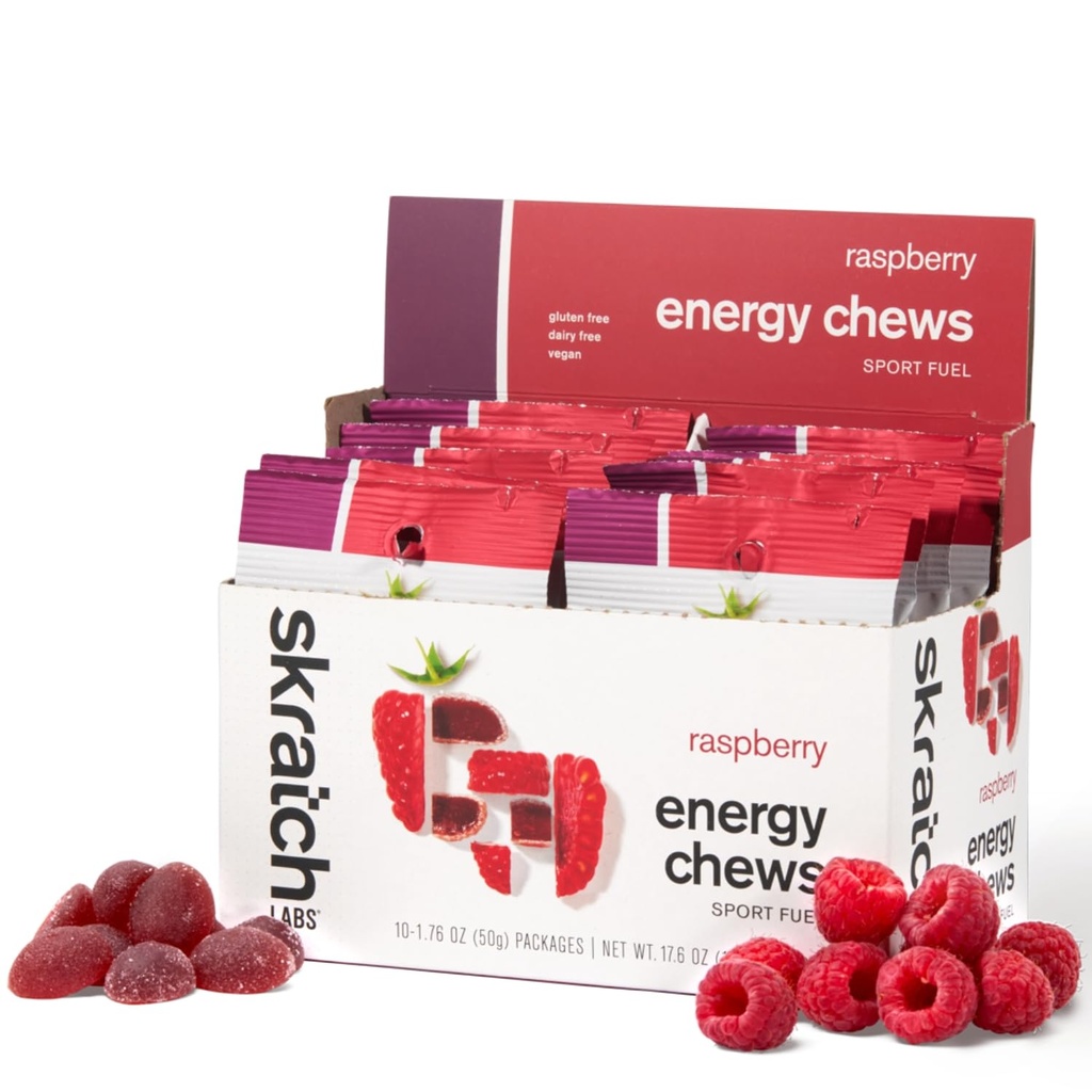 Skratch Labs Energy Chews CLANE124; Gummies for running, Cycling, and Sports Performance CLANE124; Gel Alternative CLANE124; Raspberry (10 Pack) CLANE124; Gluten Free, Vegan