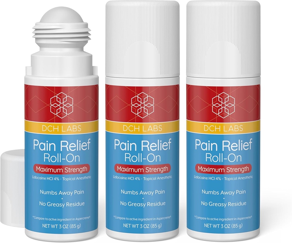 Maximum Strength Pain Relief Roll- on, 3 oz Value Size, Lidokain 4%, Numbs Pain Away, Nerve Pain, (3 balení)