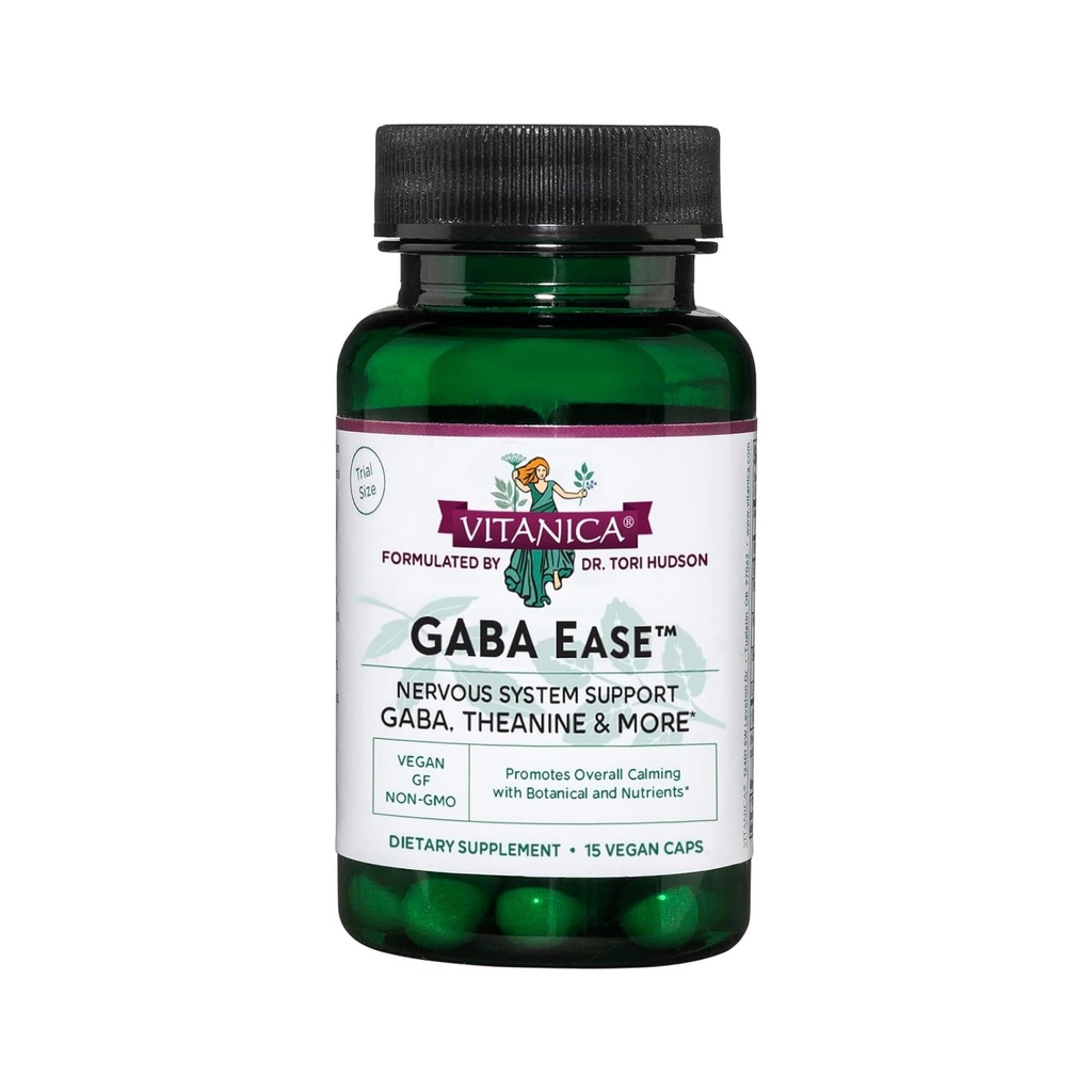 Vitanica GABA Ease - GABA & L-Theanine Supplement for Calm & Relaxation Supplement - Women 's Health Supplement with GABA, Passionflower, Hops, Skullcap & L-Theanine - Consumer Line - 15 Vegan Caps