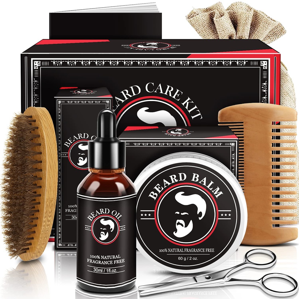 Otcové Day Dad Dárky, Vousy Kit pro muže, Vousy Růst a Grooming Kit w / Vousy Oil Beard Balm Beard Brush Vousy Comb Beard Nůžky, Narozeninové dárky pro muže Manžel Ho Děda Přítel Syn Bratr