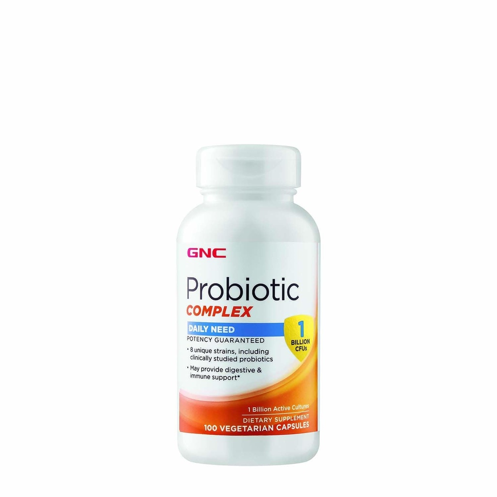 GNC Probiotický komplex Denní potřeba dodatek, Poskytuje stravovací a imunitní podporu, 1 bilion CFU, 100 Vegetariánské kapsle, 100 Služeb