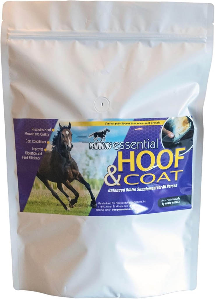 Pennwoods Essential Hoof & Coat - Koňský dodatek s Biotin pro optimální růst kopyt Kopyta, Zdravý Coat & Nutritional Balance, 4lb Bag