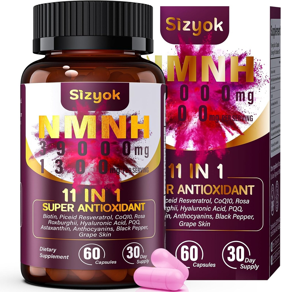 Doplněk NMNH (Dihydronicotinamid Mononukleotid) 600mg PHARMAD Doplněk s Resveratrol, CoQ10, Biotin & Hyaluronic kyselina 124; Podpora buněčné energie, Metabolismus & Skin Wellness, 60 Kapsle Růžová