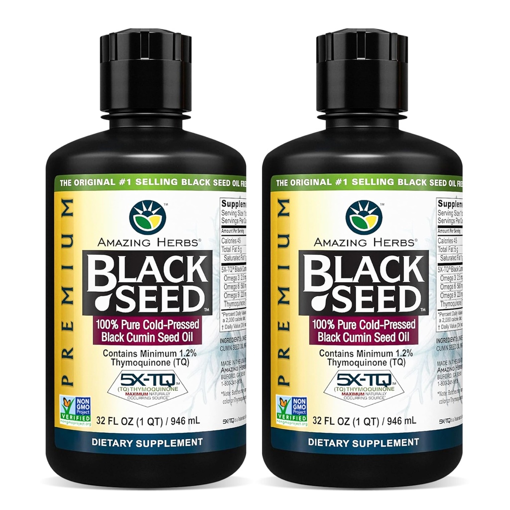 Úžasné Byliny Premium Black Seed Oil - studená tlačená Nigella Sativa AIDS v trávicím zdraví, imunitní podpora, funkce mozku, společná mobilita, gluten zdarma, non GMO - 32 Fl Oz (balení po 2)