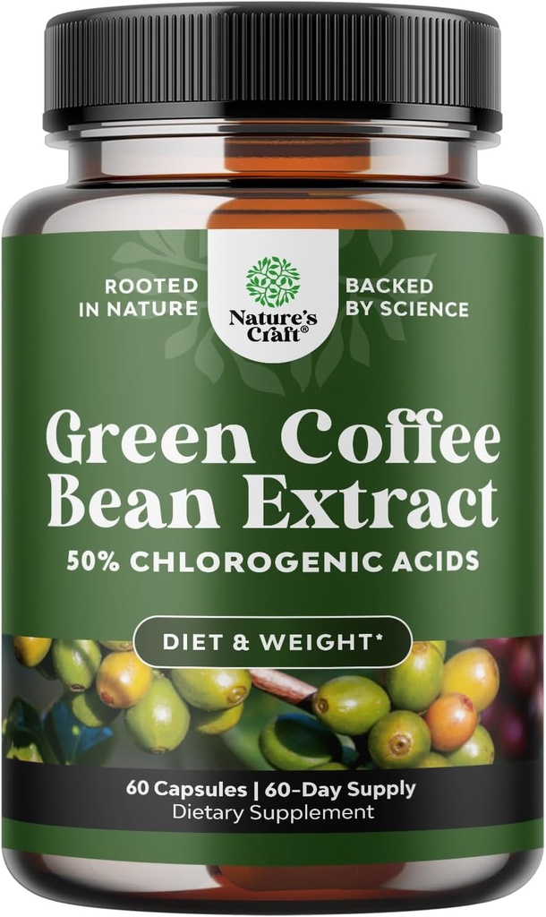 Čistá zelená káva Bean Extract Dodatek - Nejlepší pro hubnutí Appetite Conpressant - 750 mg s chlorogenovou kyselinou Nejlepší energetický posilovač Advanced Natural Potent Formule - 60 Kapsle