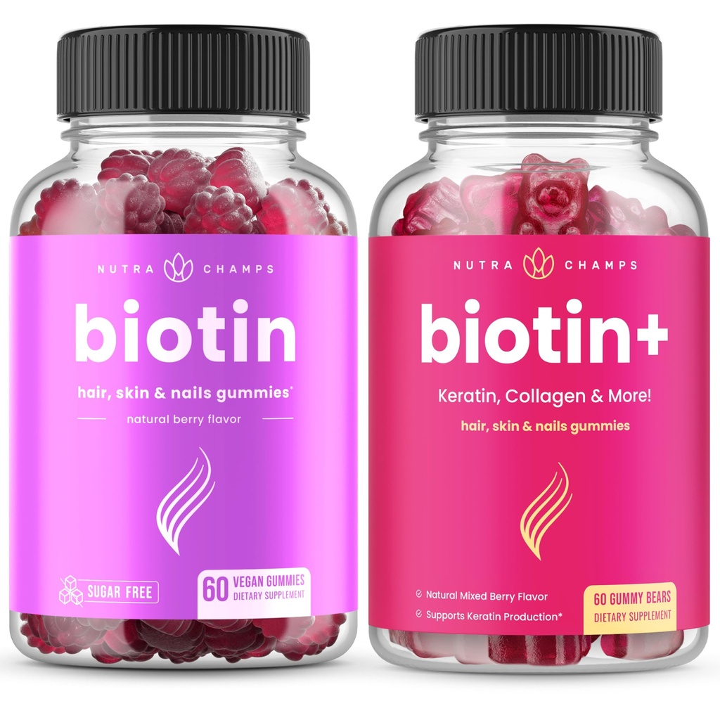 NutraChamps Kompletní Biotin Bundle pro vlasy, kůže a nehty. Biotin & Biotin +