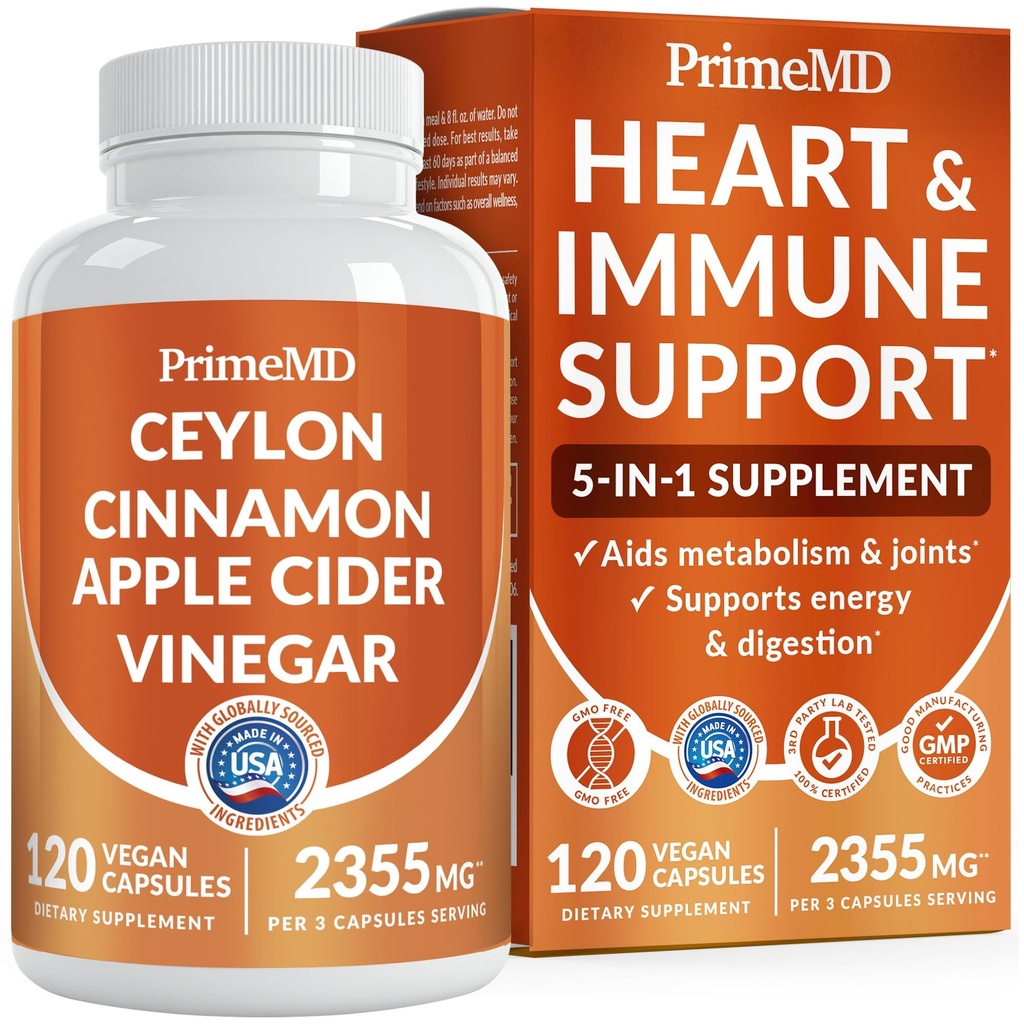 5- in-1 Ceylon Cinnamon Capsules 2355mg - Ceylon Cinnamon and Apple Cider ocet with Turmeric, Panax Ginseng, Cinnamon, and Bioperin, 120 ct