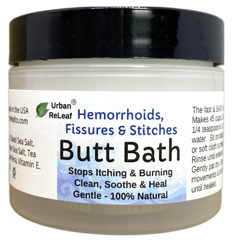 Urban Reef Butt Bath! Hemoroidy, trhliny a stehy. Pomáhá svědit a pálit. Clean, Soothe & Calm. Easy Sitz Bath! Rychlá pomoc! Jemná mořská sůl Soak. Jemný, efektivní, 100% přírodní
