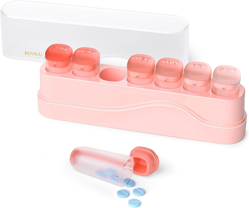 Týdenní Pořadatel pilulek 1 čas denně, Koviuu odstranitelný box na Pill 7 Day, přenosný cestovní Pouzdro na Pill, Jednou denně medikace Držák kontejneru, Týden Pillbox Dipenser pro doplněk vitaminové medicíny, Pink