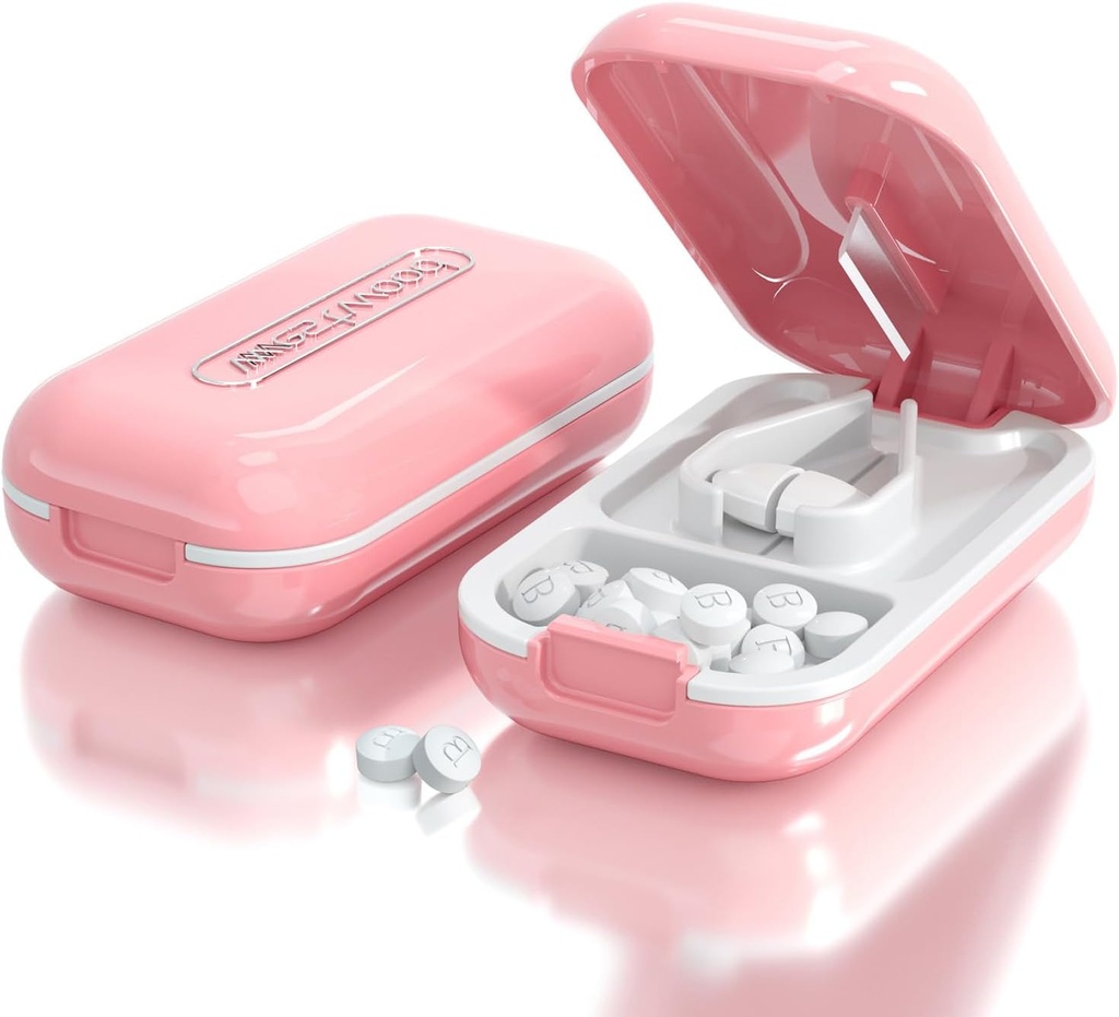 DUBSTAR Malé Cill Cutter, Pill Cutter Splitter pro malé a malé pilulky, Přenosné Pretty Pill Cutters pro velké pilulky, Cuts Vitamíny Tablety pro kabelku (Pill Cutter, Pink)