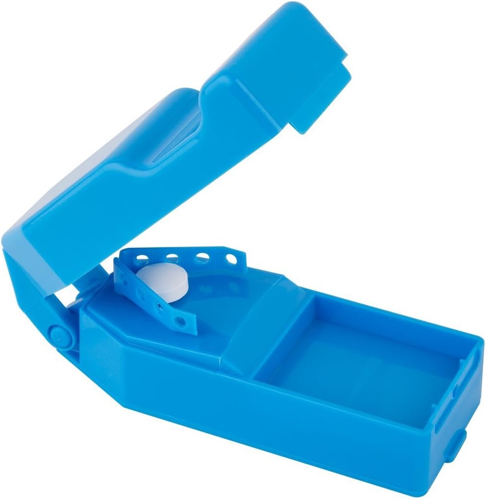 EZY DOSE Pill Cutter a Splitter s Dipenser, Cuts Pills, Vitamíny, Tablety, Nerezová ocel čepel, Travel Sized, Bezpečně řezané pilulky a vitamíny, snadné použití, Barva května Vary, BPA zdarma