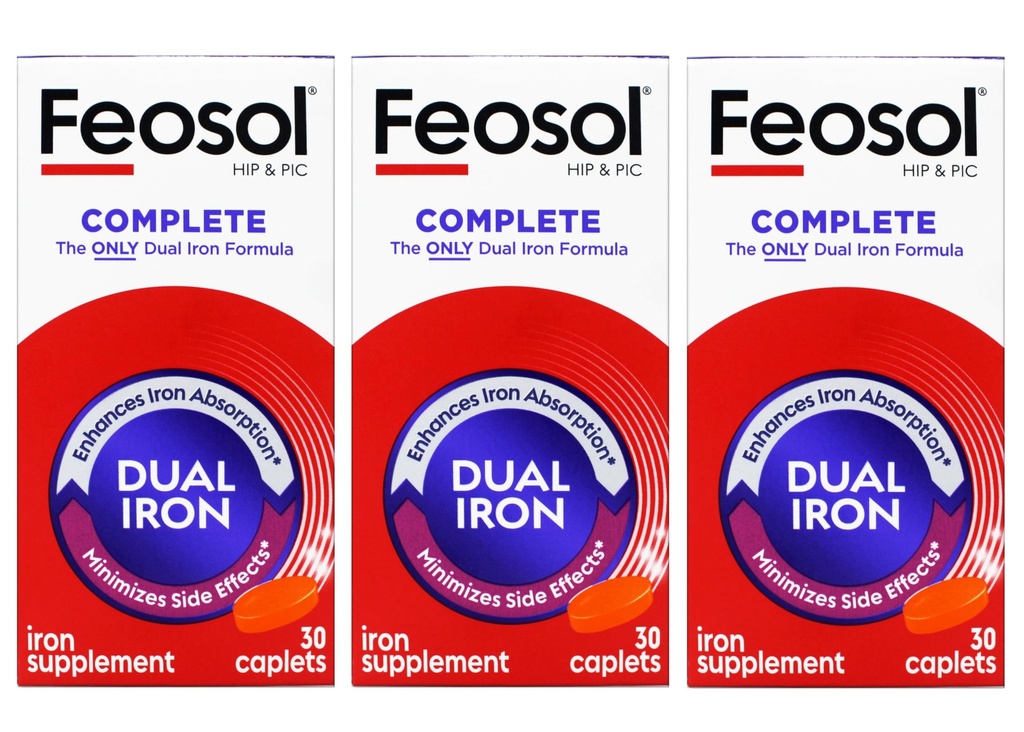 Feosol Bifera HIP & PIC Iron Supplement, Kompletní - 30 kapslí, balení po 3 ks