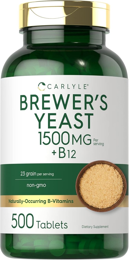 Carlyle Brewers Yeast Tablety s vitaminem B12 CLAS124; 1500mg CLAS124; 500 Count CLAS124; Non- GMO & Vegetariánský dodatek