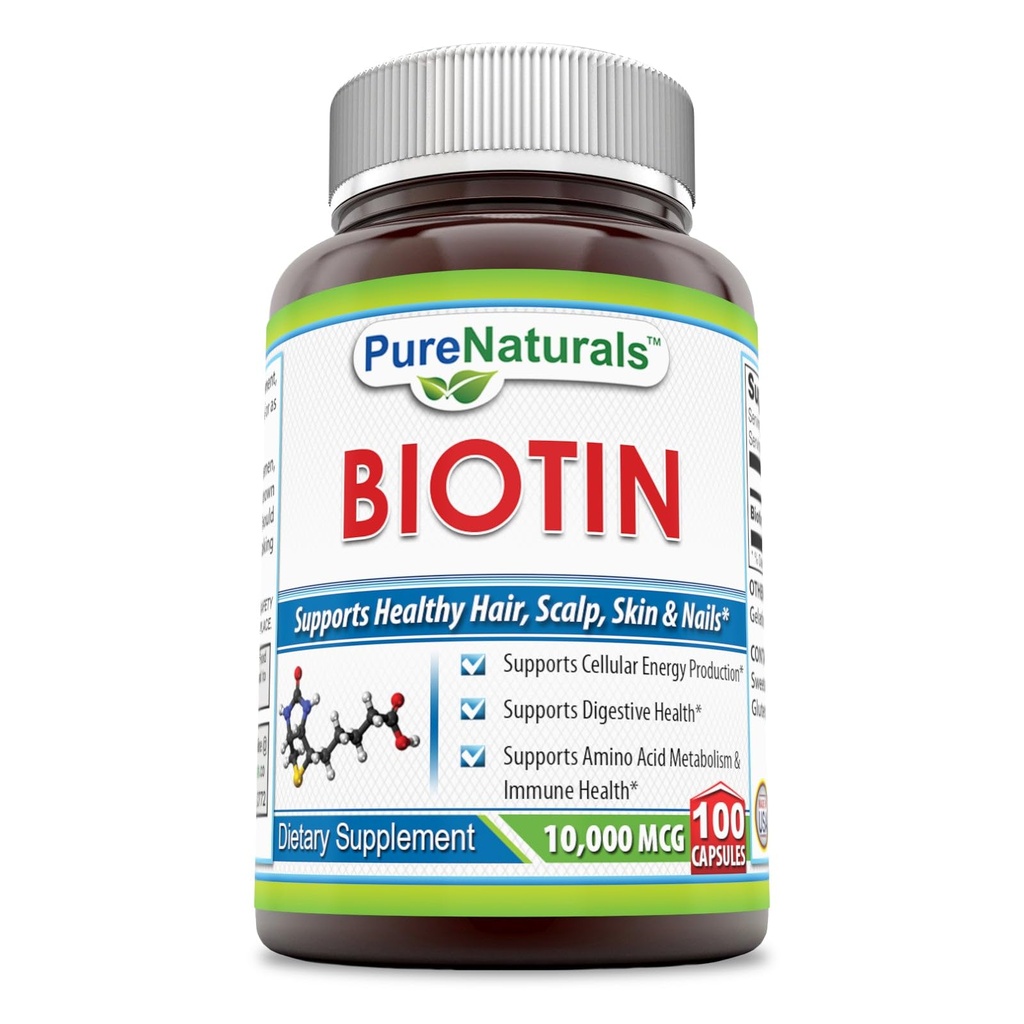 Čisté Naturals Biotin 10,000 Mcg, 100 kapsule- podporuje zdravou pleť & vlasy - Podporuje celkové dobré zdraví