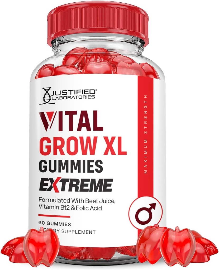 Odůvodněné laboratoře Vital Grow XL Extreme 2000MG Performance Gummies Advanced Formule s ACV Pomegranate Beet Juice Powder B12 Vegan Non GMO 60 Gummys