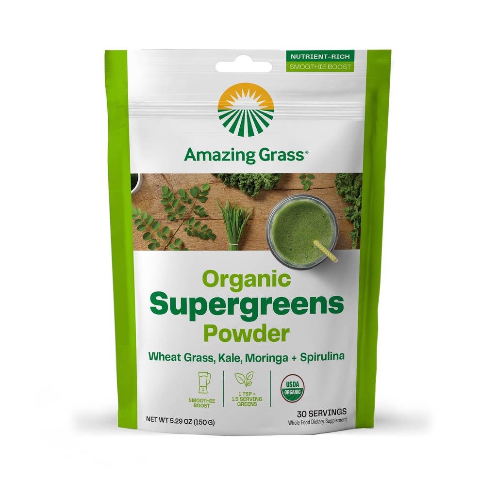 Amazing Grass Super Green Booster: Green Powder Smoothie Mix s Spirulina, Moringa, Wheat Grass & Kale Smoothie Booster, Chlorofyl Poskytování zelených, 30 Služeb