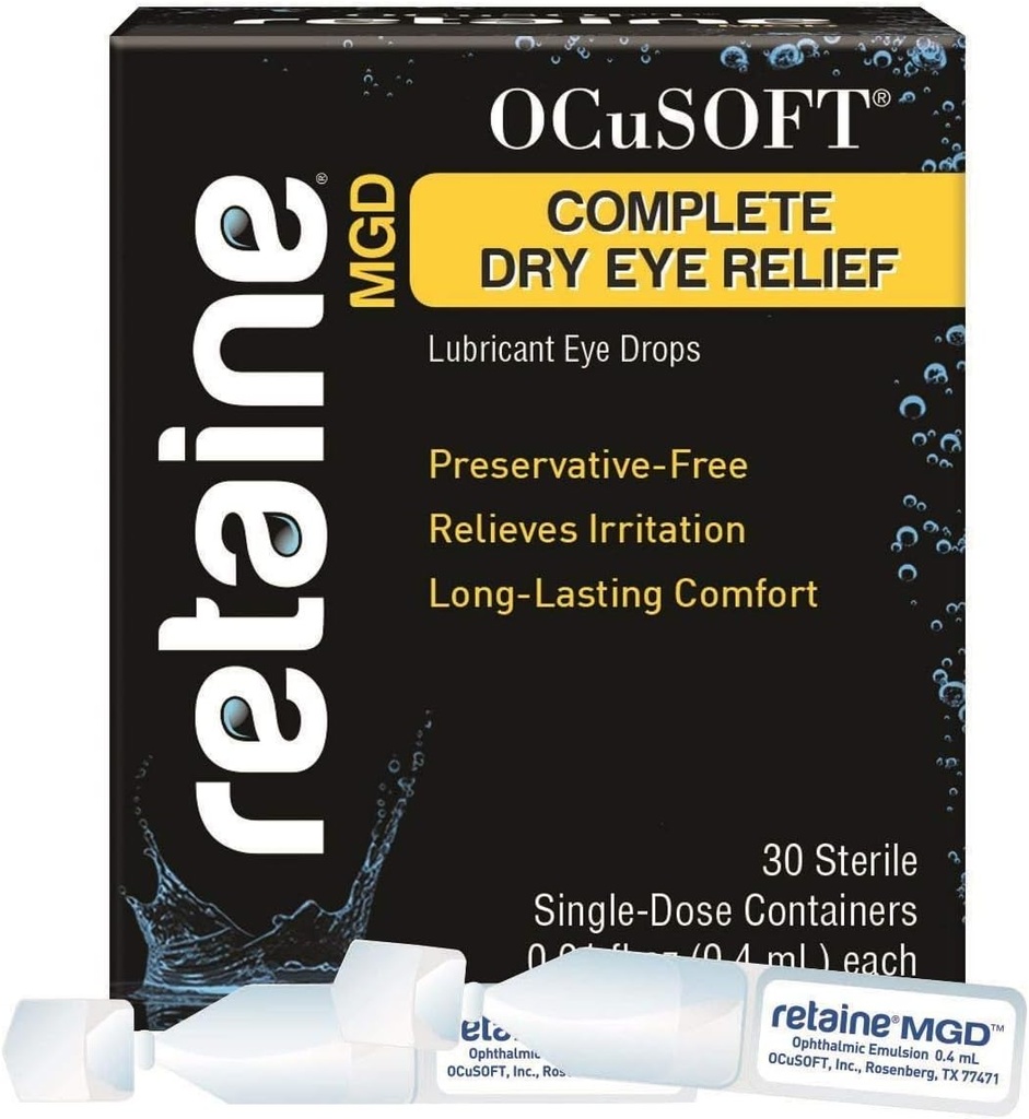 OCuSOFT Retaine MGD Kompletní Suchý Oční útlum Lubrikant Oční kapky Jednodávkové kontejnery, 30 Počet (Balení po 2)