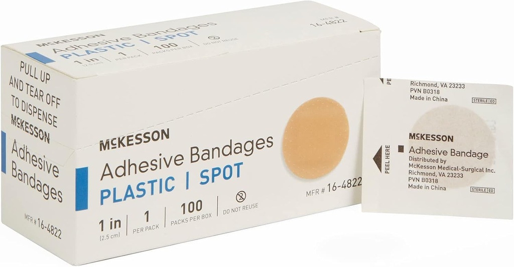 McKesson Adhesive Obvazy, Sterilní, Plastové Spot, 1 in, 100 Počet, 24 Balení, 2400 Celkem