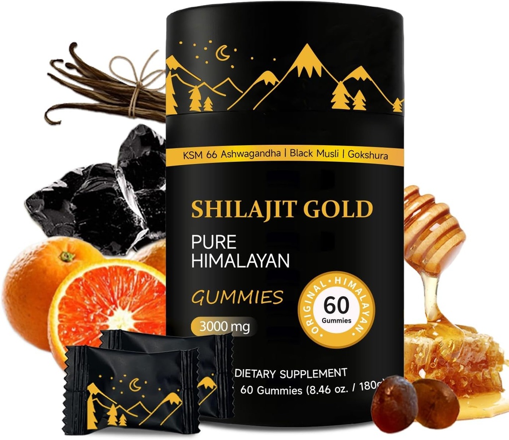 Shilajit Gummies CLAS124; Pure Himalayan Shilajit Gummies Gold CLAS124; Ashwagandha, Gokshura CLAS124; Fulvic Acid & 85 + Trace Minerals for men, Women CLAS124; Non-GMO CLAS124; Lab Tested CLAS124; No Added Sugar I 60 Gummy