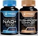 WELLNESS LABSRX NAD dodatek, 1500mg - Liposomální NAD + Doplněk k Resveratrol 124; Doplněk k organické houbě Kapsle - 10000mg - 25 v 1 Houbové kapsle