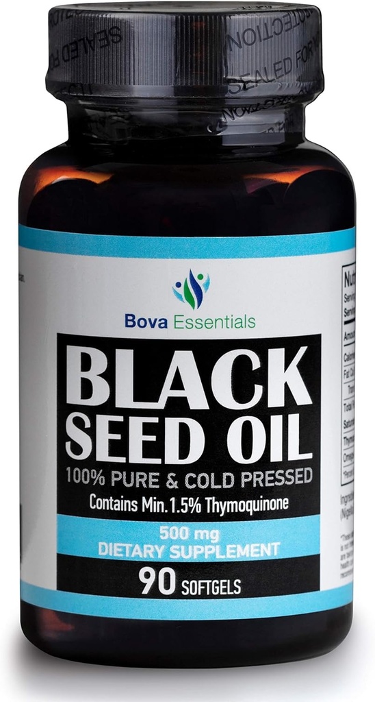 HalalEveryday Organic Black Seed Oil - USDA Certified Cold Pressed Glass Bottle Více než 1,5% Thymoquinone 3X Síla Turky Black Cumin Nigella Sativa Non- GMO 100% čistý černý olej (Kapsle)