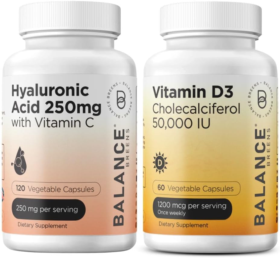 Balancebreens Čistá kyselina hyaluronová 250mg s vitaminem C 50mg + vitaminem D3 50.000 IU doplněk Combo