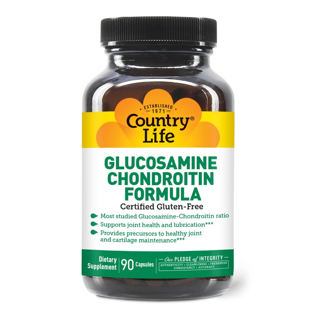 Country Life Glucosamine Chondroitin 1500mg / 1200mg - Podporuje společné zdraví a mazání - Udržuje zdravé chrupavky, Tendon, Joint Tissue - Gluten Free, Non- GMO - 90 Kapsle - pro dospělé