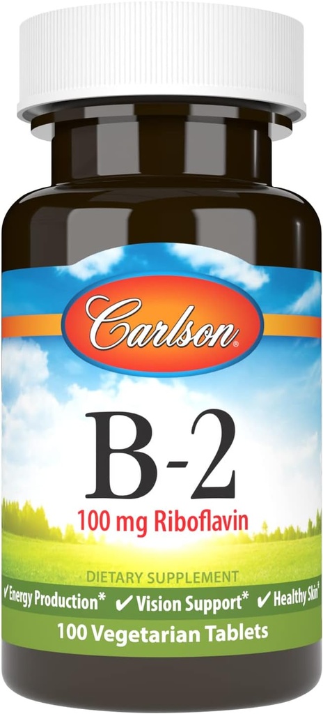 Carlson - B-2, 100 mg Riboflavin, Energy Production, Vision Support & Health Skin, 100 Vegetariánských tablet