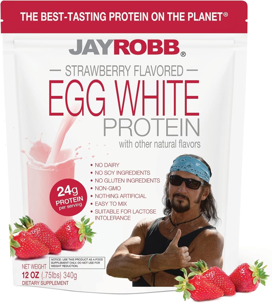 Jay Robb - Vejce bílý protein prášek, neskutečně chutné, jahoda, 10 Služeb (12 oz)