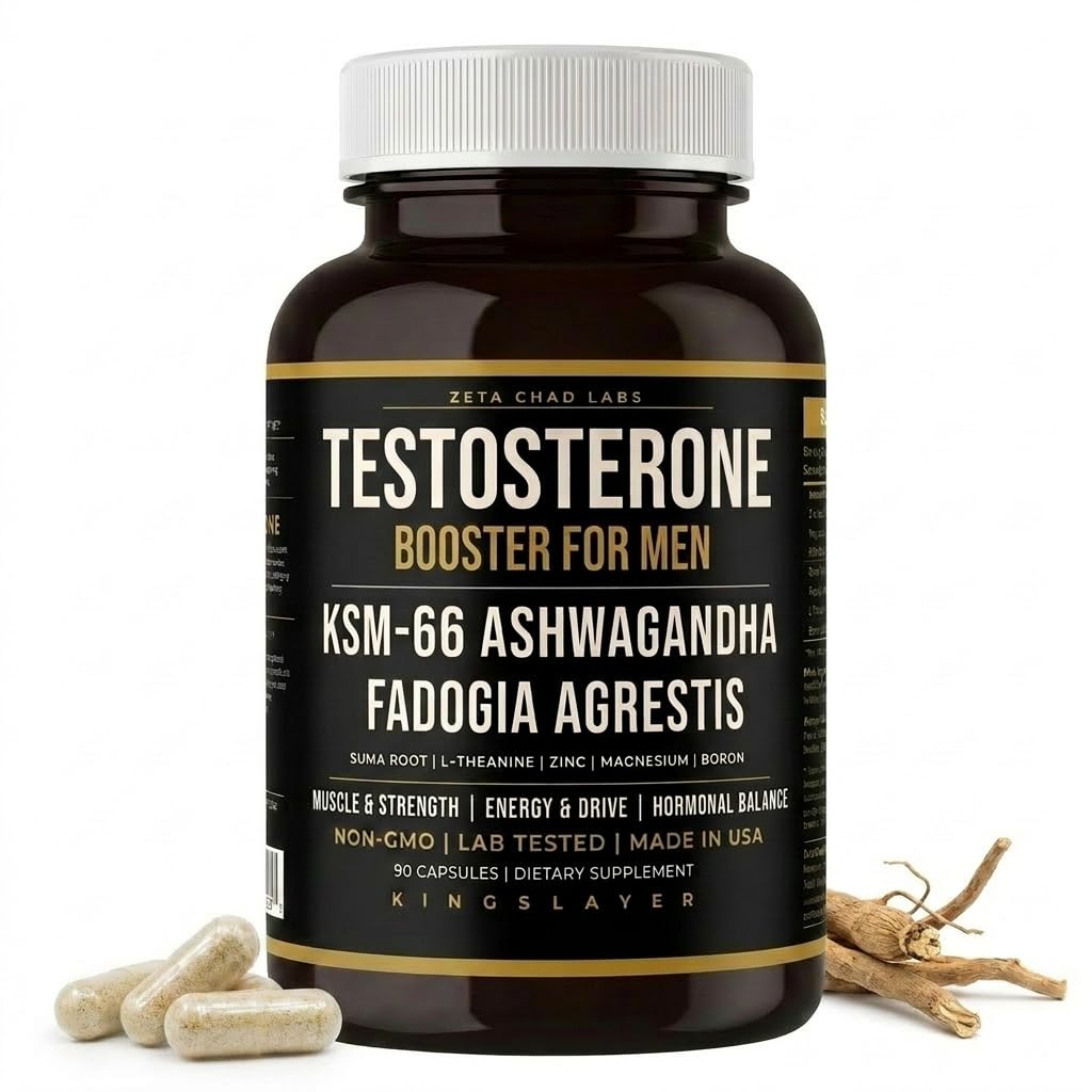 Kingslayer: 7-in-1 Testosteron Booster pro muže w / KSM-66, Fadogia, Suma Root, L-Theanine, Zinek, Boron, Hořčík - Svalovina, Energie, Libido & Focus