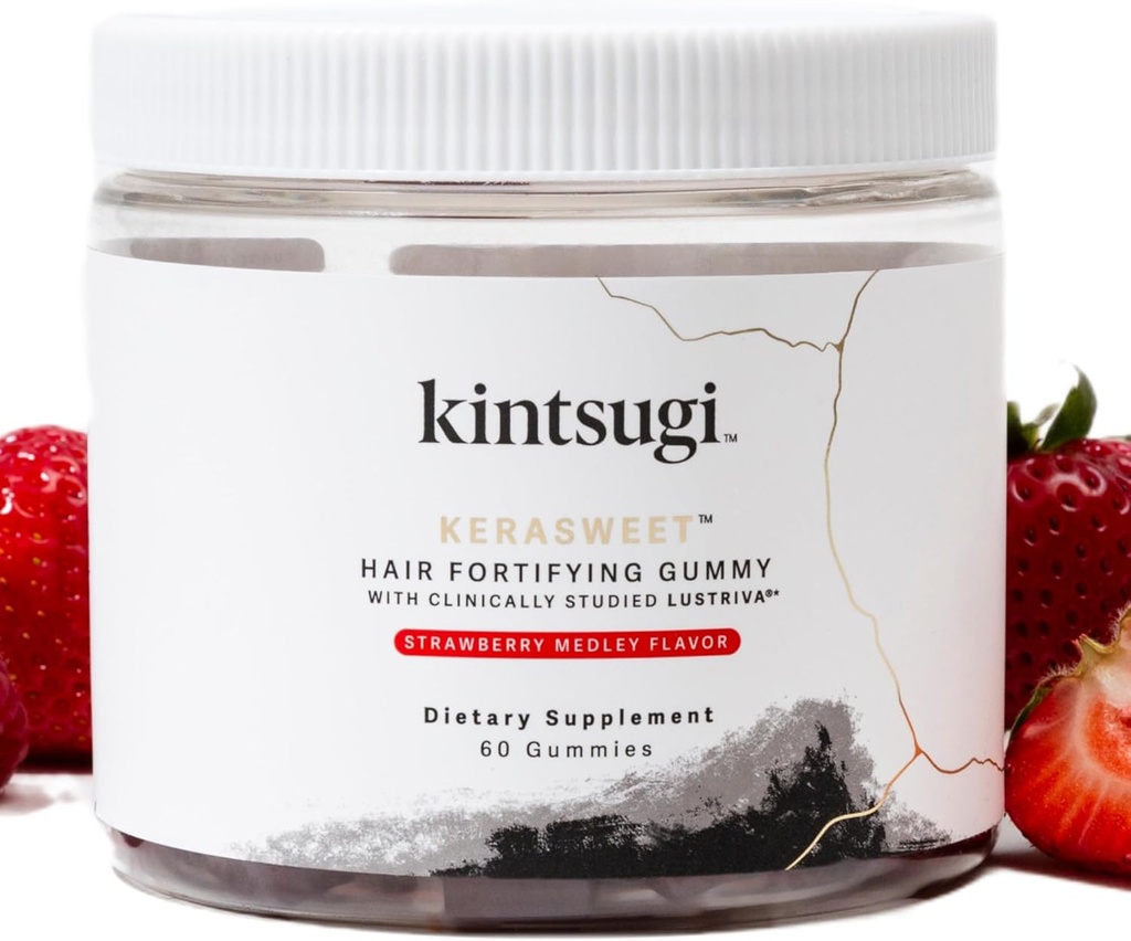Kintsugi KeraSweet vlasy upevňující Gummy- Nápověda Combat Známky stárnutí vlasy, dodatek pro silné, objemné struny - podporuje zdravé, Fuller vypadající vlasy w / B12, Saw Palmetto, ACV (Jahoda, 60ct)