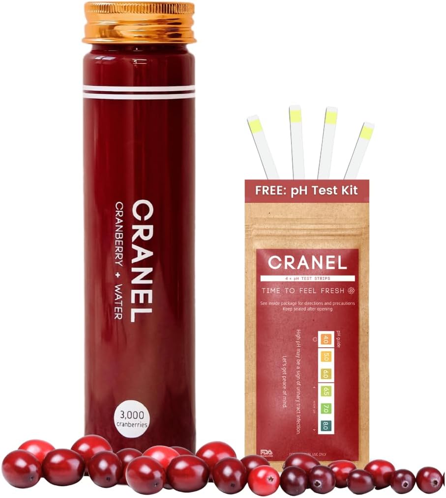 CRANEL Fast- acting Cranberry Formule - Močová Trakt & Gut Support - (1 týden dodávky) + zdarma pH test Kit 124; 3000 Cranberry, No Sugar, Vegan, Klinicky osvědčený