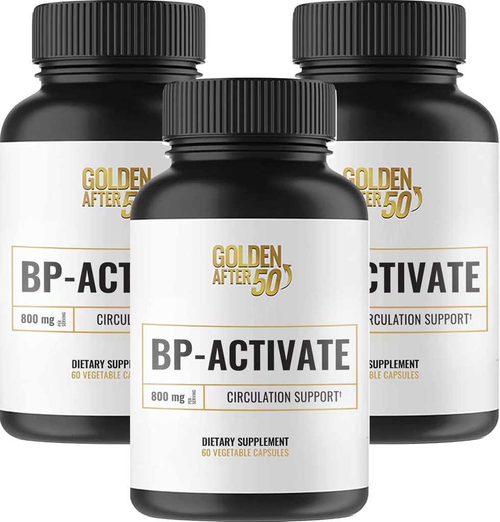 Golden After 50 BP-Activate - Příplatek oxidu dusnatého s esenciálními aminokyselinami - Krevní oběh a srdeční podpora Dodatek - 3 Lahve - 800mg L Arginin, AAKG, L Citrulline